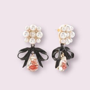 Betsey Johnson Pearly Bow Crystal Earrings